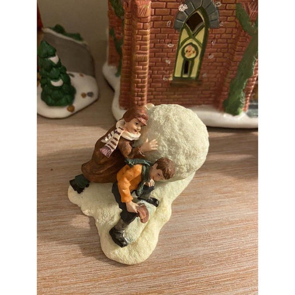 Dept 56 Lighted Church, Christmas Village Bridge, Sleigh, Kids, Carolers, & Snow - Picture 3 of 11